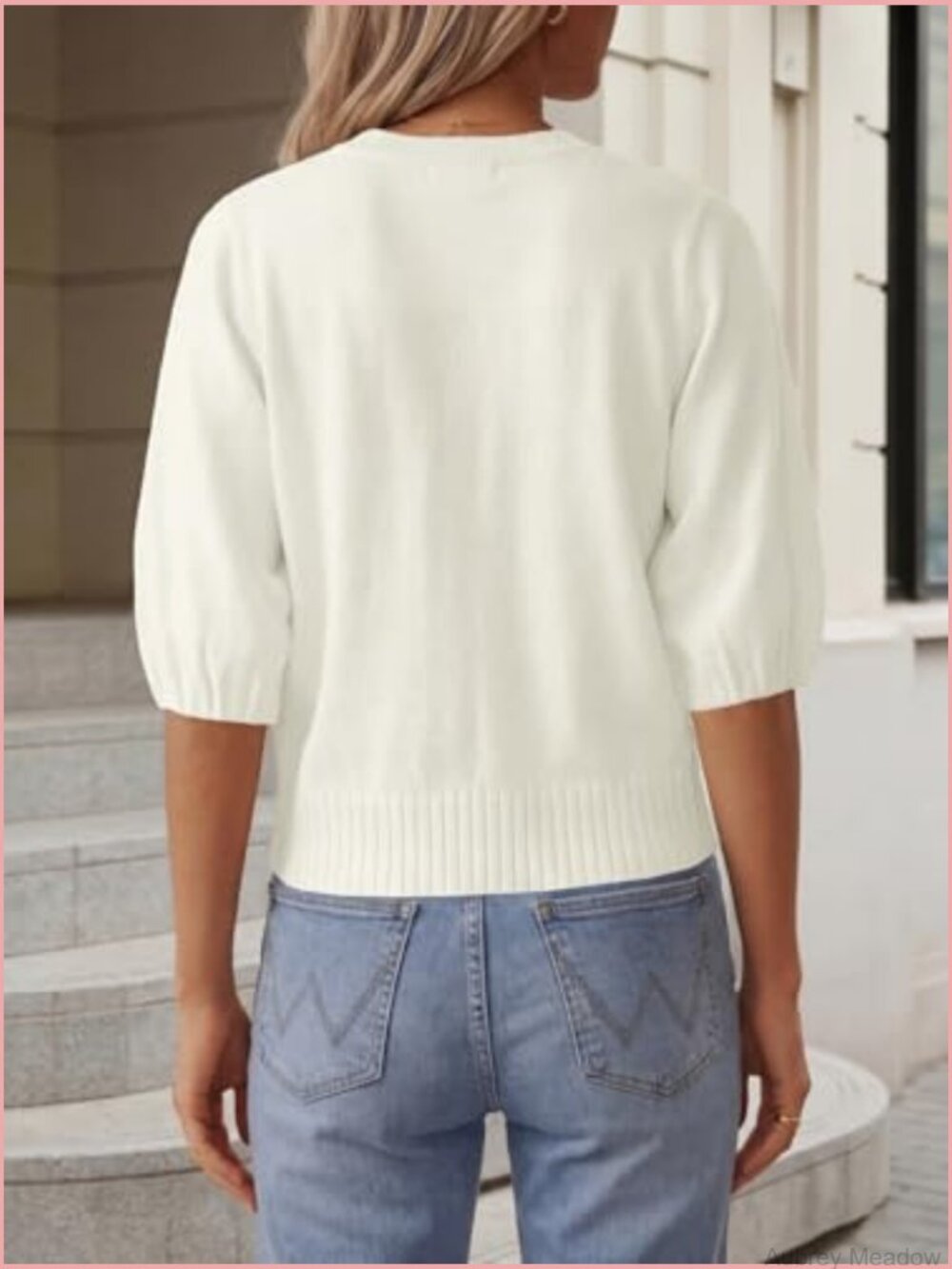 Short Sleeve Cardigan Lightweight Knit Crew Neck Button Down Sweater - Picture 6 of 7